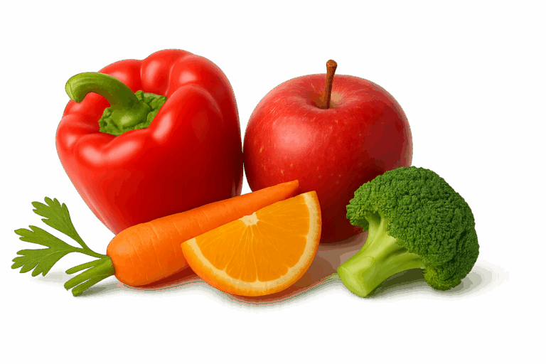 Caja con frutas y verduras frescas